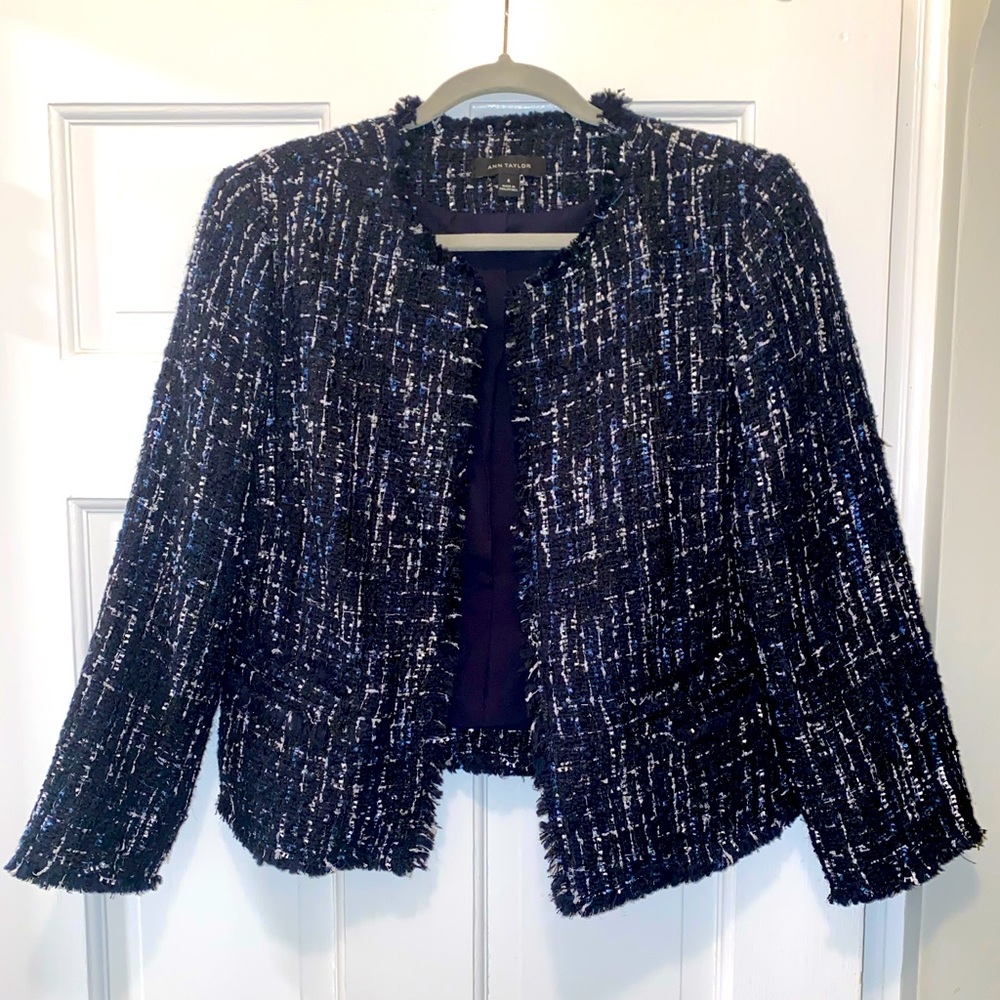 Ann Taylor Black and Blue Tweed Blazer